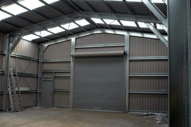 The interior-side of a closed roller door